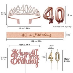 40th Birthday Decorations for Her – 5pcs Gifts Including 40th Tiara Crown, Sash,