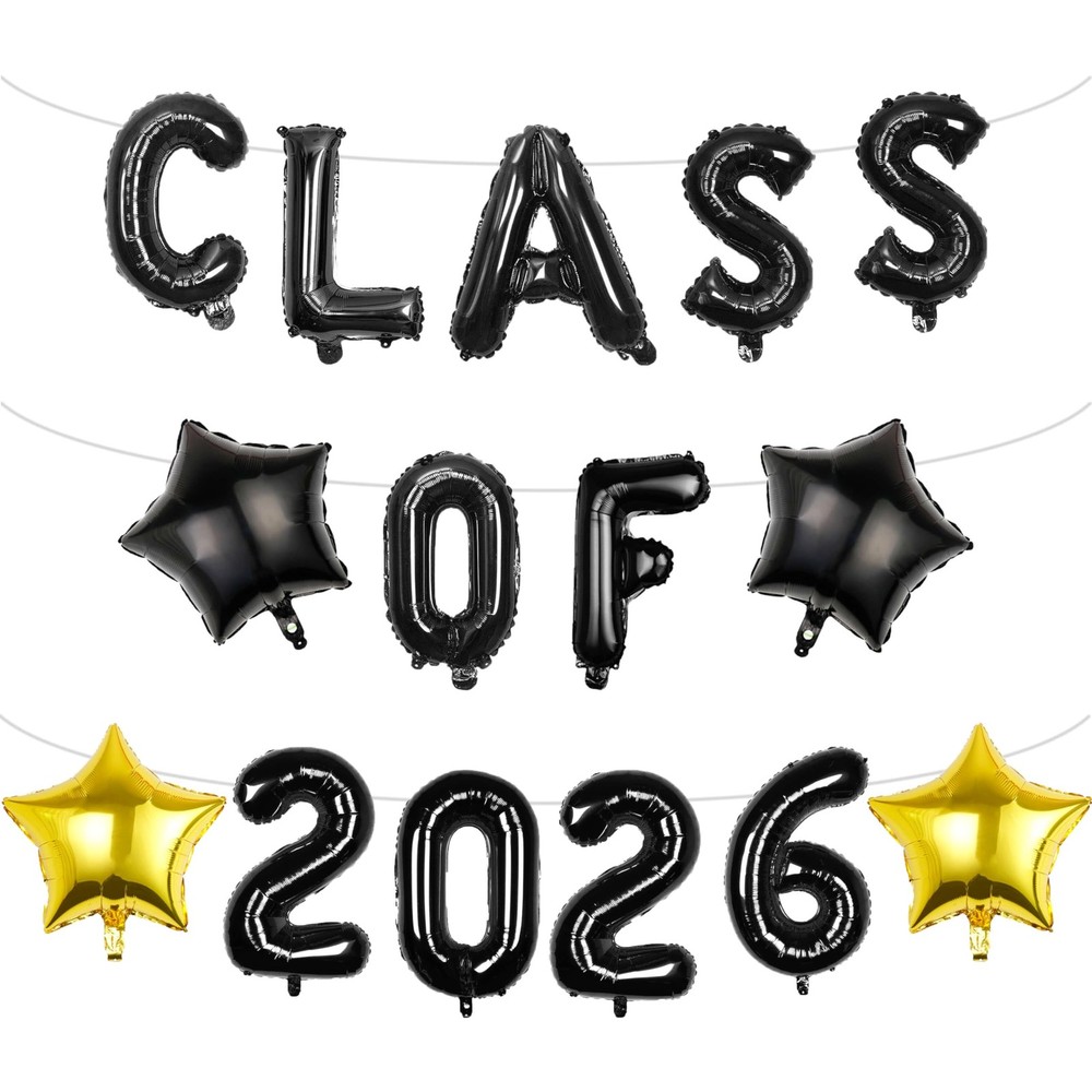 Class of 2026 Graduation Decorations, 16 Inch Black Foil Balloons Freely Comb…