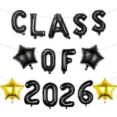 Class of 2026 Graduation Decorations, 16 Inch Black Foil Balloons Freely Comb…
