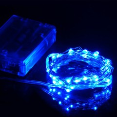 20 Blue LED Fairy String Lights, Wire (6ft, Battery Operated)