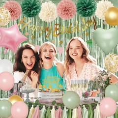 Pink Birthday Party Decorations Kit for Girls Women with Banner Foil Balloons