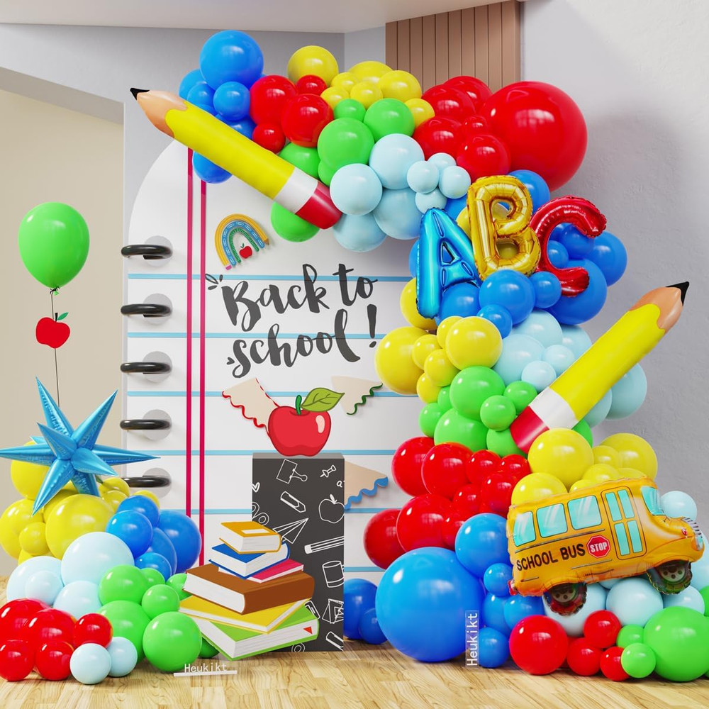 Back to School Party Decorations, 153Pcs Rainbow Balloons Garland Arch Kit with