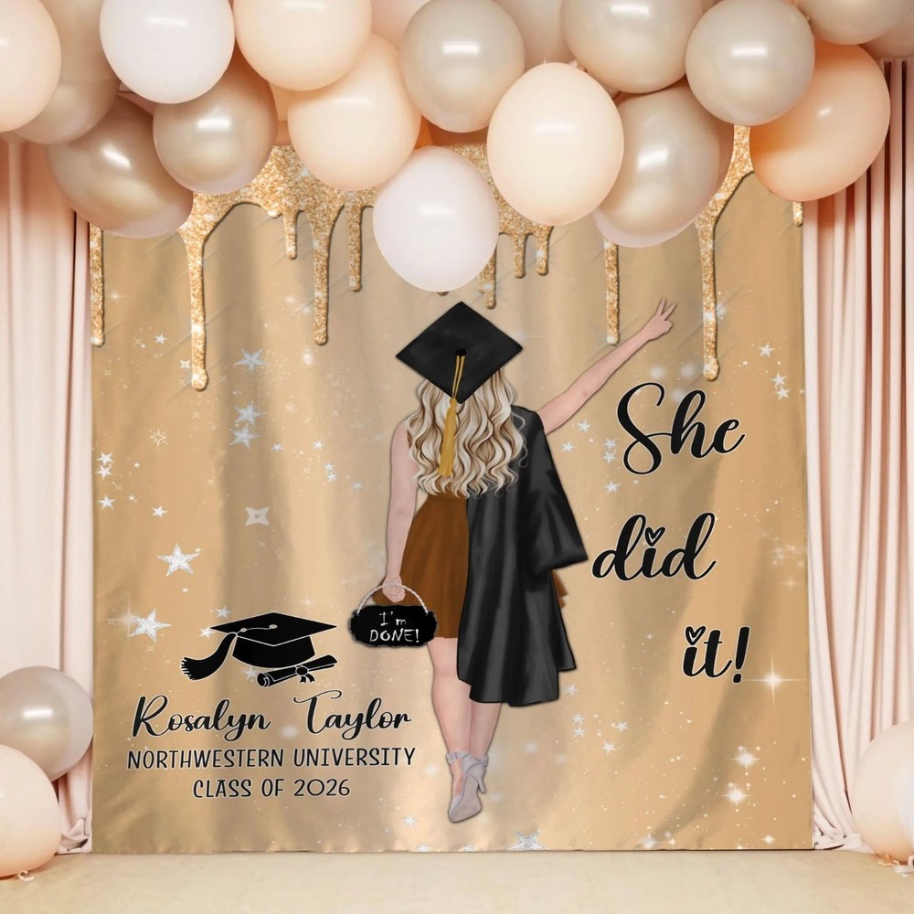 Personalized Graduation Party Tapestry Backdrop High School Class of 2024 Decor