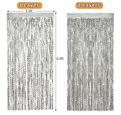 4 Pack 3.3×6.6ft Silver Foil Fringe Backdrop – Wavy Metallic Tinsel Foil Curt…