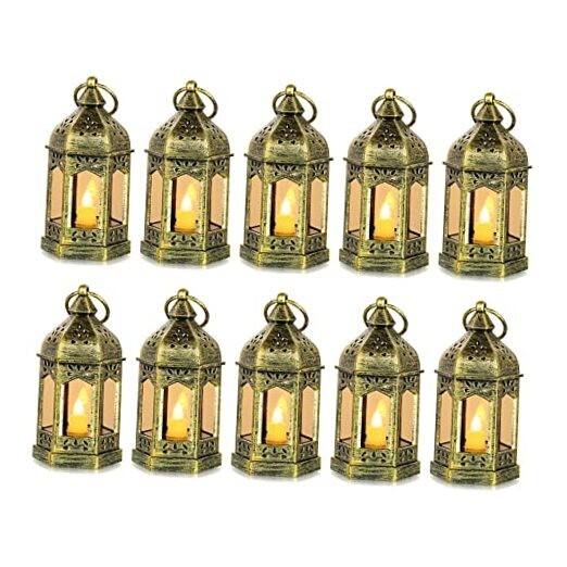 Mini Lanterns Decorative for Centerpiece:pcs Hanging Small Lantern 10 Gold