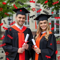2026 Black Red Party Table Confetti Graduation Theme Class of 2026