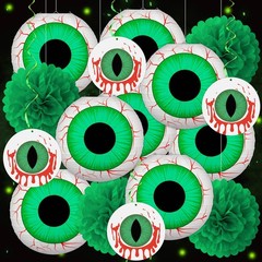 16Pcs Halloween Party Decorations Eyeballs Paper Lanterns Pom Poms Hanging Swirl