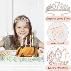7th Birthday Decorations Girls Rose Gold Crown Sash Cake Topper Candles Balloons