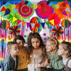 Party Decorations, Colourful Rainbow Foil Fringe Curtain Fiesta Hanging Paper…