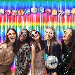 Tinsel Foil Curtains – 2 Pack Colorful Party Streamers Fringe Backdrop for Gradu