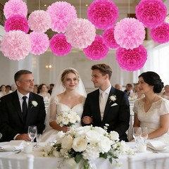 15 PCS Colorful Tissue Paper Pom Poms Pink Rose Red Flower Ball Party Decor