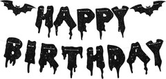 Glitter Black Glitter Happy Birthday Halloween Banner- NO DIY – Halloween Hangin