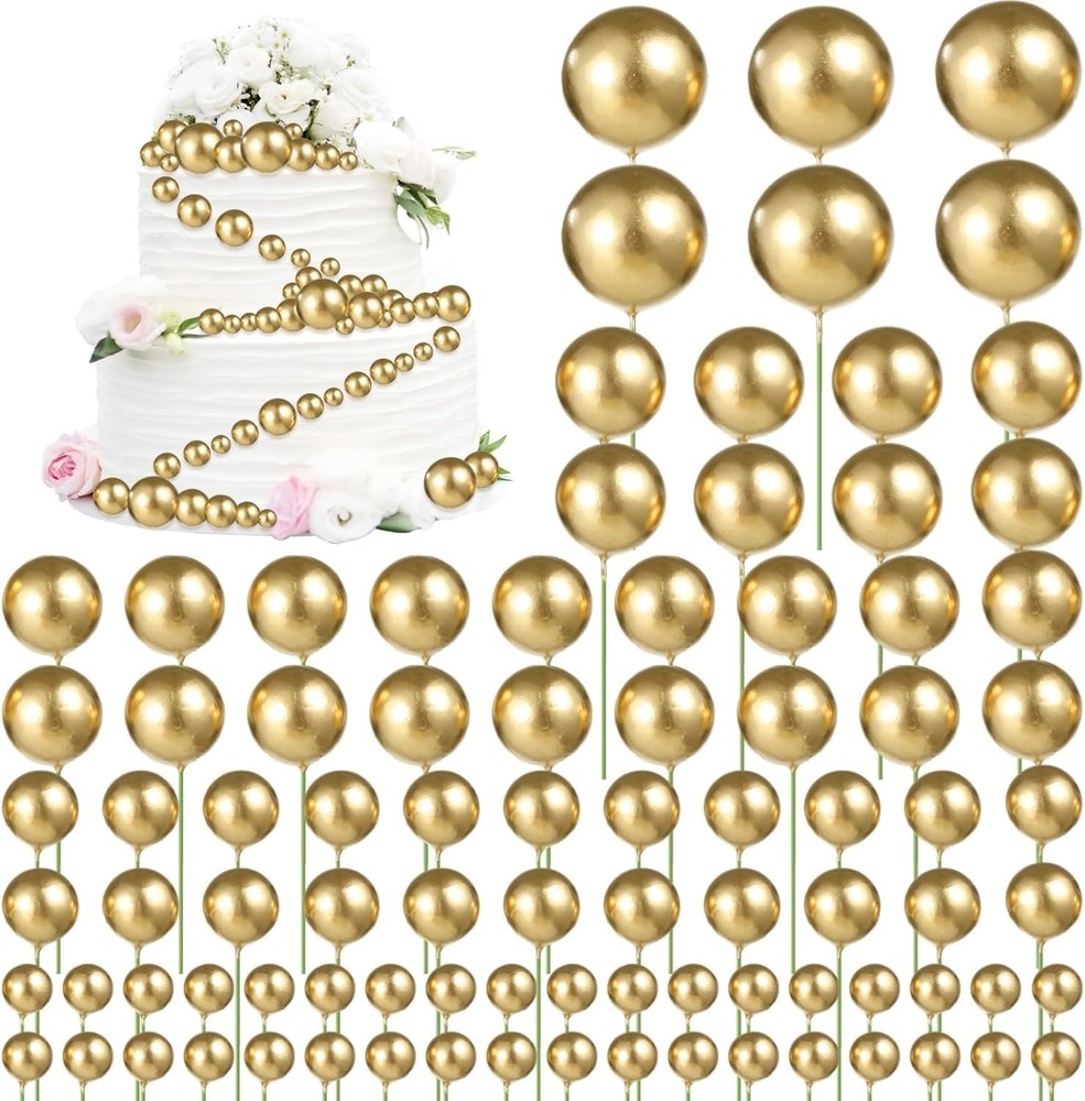 324 PCS Gold Cake Toppers, Assorted Size Mini Balloon Cake Picks, Plastic Cup…