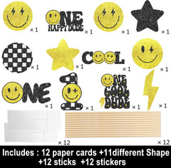 12Pcs Glitter One Happy Dude Party Centerpiece Sticks One Happy Dude Birthday Pa