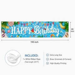 Pool Birthday Party Decorations, Extra Large Size Happy Birthday Pool Party