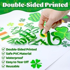 5 Sheet St. Patrick’s Day Window Clings, Green Shamrock Clover Tree Gnome Gold C