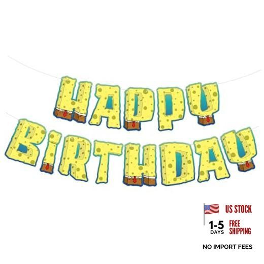 , Large Happy Birthday Banner – Pre Strung, 10 Feet | Cartoon Banner Yellow