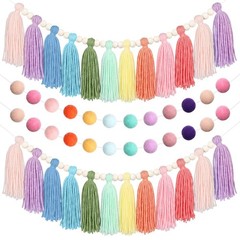 Pastel Tassel Garland and Pom Pom Banner Set- 4 Pcs Rainbow Wall Decor End of…
