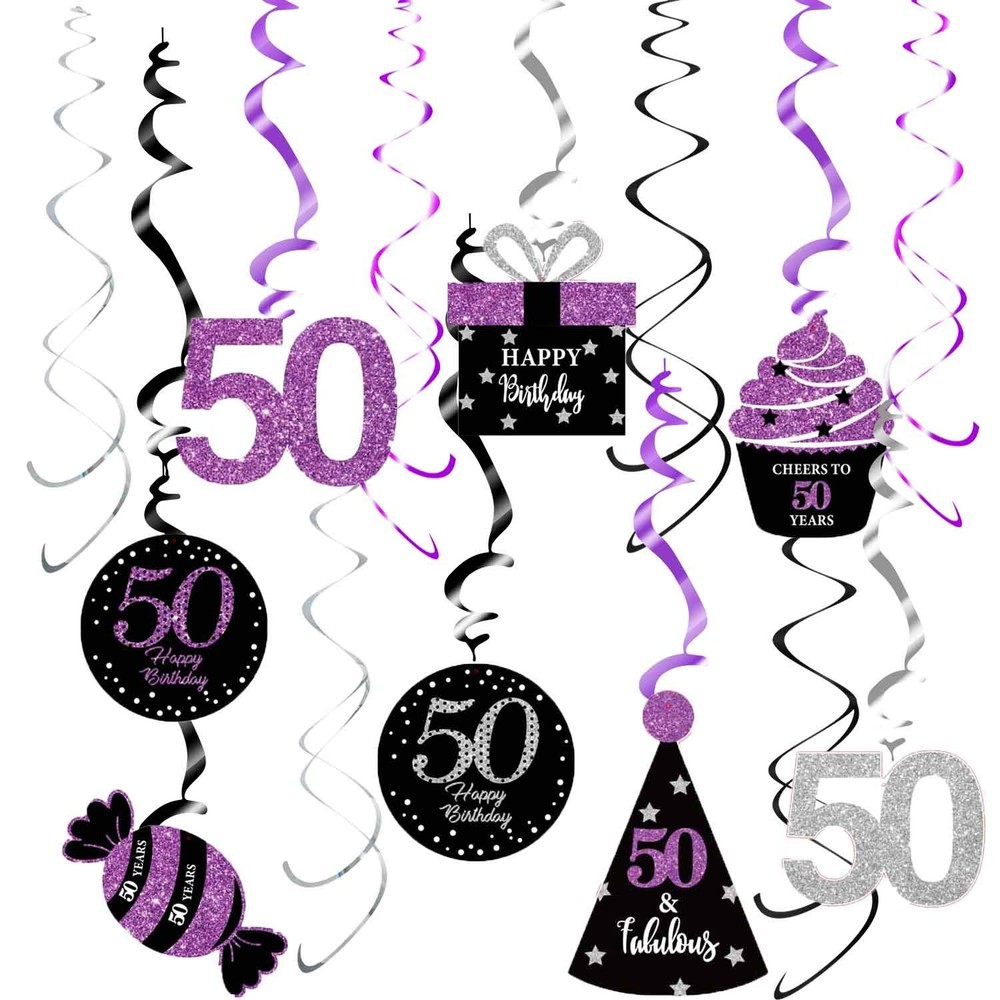 50th Birthday Decorations for Women Purple Silver Black Women 50th Birthday Part
