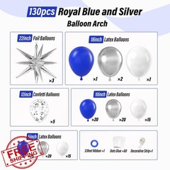 131pc Royal Blue Silver Balloon Arch Garland Kit