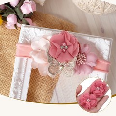 12Pcs 2″ Chiffon Flowers with Rhinestone Pearl Sewing Fabric Flowers Dark Pink
