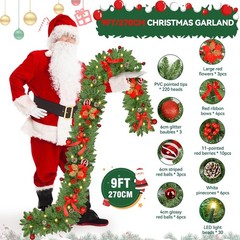 Christmas Garland with Lights 9FT Timer Prelit Garland Battery Operated Outdoor