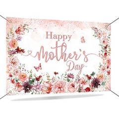Happy Mother’s Day Banner Backdrop Mothers Day Photo Backdrop Pink Flowers Mothe