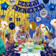 Birthday Decorations for Men, Navy Blue and Gold Happy Birthday Banner Birthd…