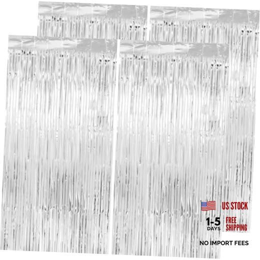Thicken Streamers 4 Pack 13.2×8.2 FT Tinsel 38.4″W x 98.4″L (Pack of 4) Silver