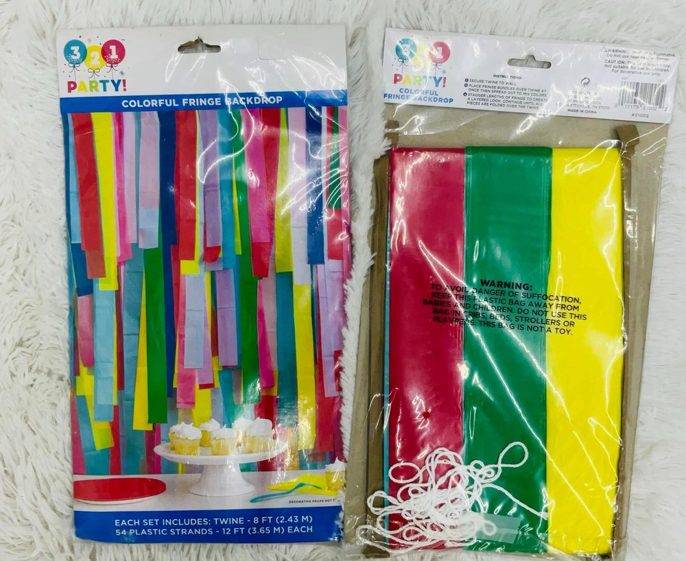 X3 – 321 Party! Colorful Fringe Backdrop Multicolor Birthday Party Decorations