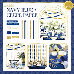 Navy Blue Party Decorations – 6 Rolls Navy Blue Gold Ivory Crepe Paper Streamers