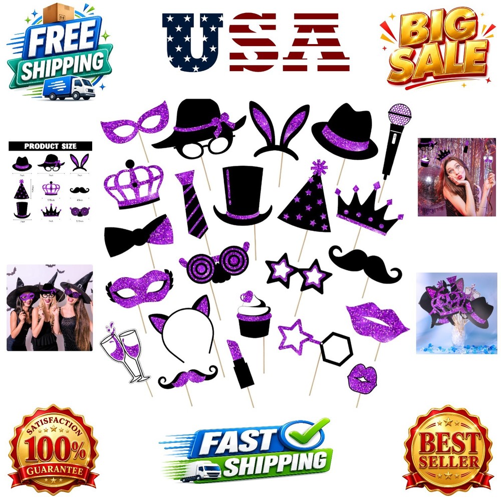24 Pcs Funny Photo Booth Props Birthday Wedding Family Class Reunion Prom Dis…