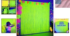 Vibrant 2 Pack Glow-in-the-Dark Fringe Curtains for Birthday and Music Festivals