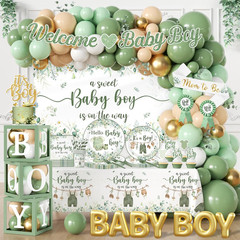 Baby Boy Shower Decorations,267Pcs Baby Shower Decorations Green Plates and Napk
