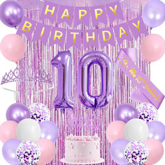 Purple Pink 10Th Birthday Decorations for Girls, Double Digits Birthday Party Su