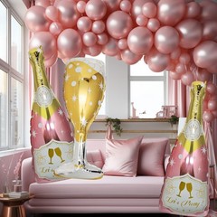 4 Pcs Champagne Balloons, Huge Rose Gold Champagne Bottle Goblet Aluminum Foi…