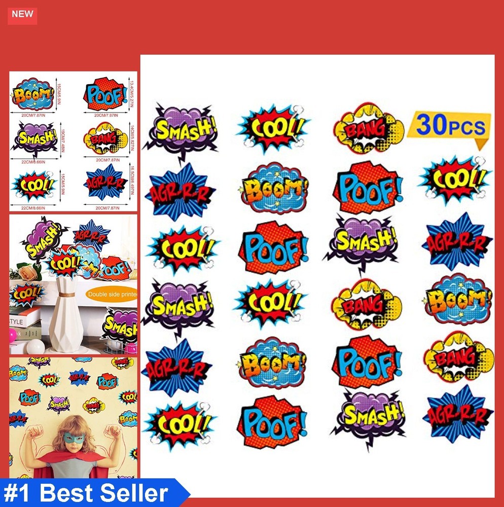 30 Hero Themed Party Decorations Signs 6 x 7 Inch Cardboard Cutouts Assorted