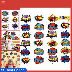 30 Hero Themed Party Decorations Signs 6 x 7 Inch Cardboard Cutouts Assorted
