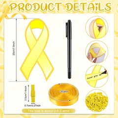 100 PCS Large Gold Ribbon Cutouts 2 Markers 100 Clips Childhood Cancer Rope