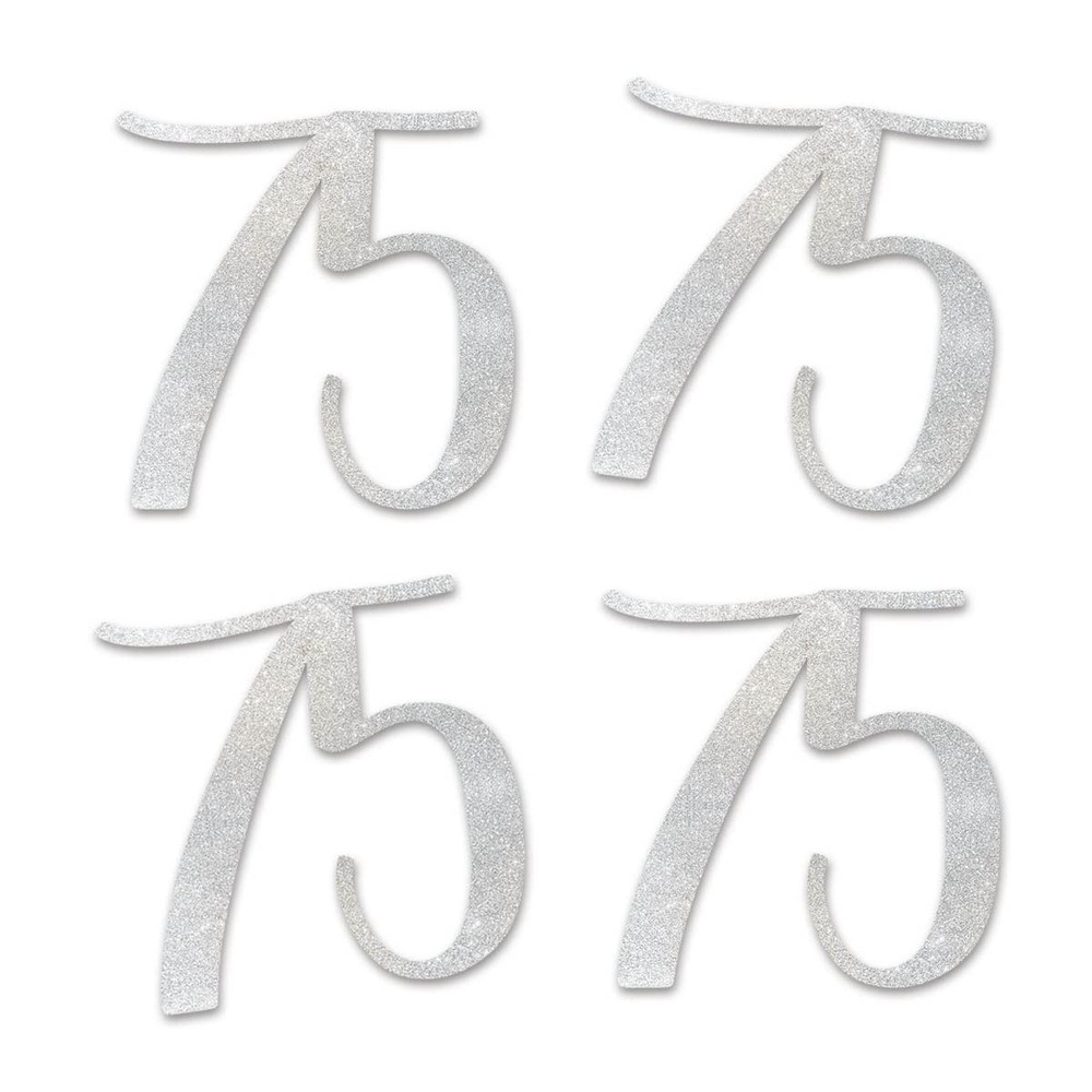 Silver Glitter 75 CutOut Number 75th Birthday Party Anniversary Decoration