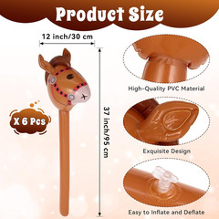 6 Pcs Inflatable Horse Head Balloons, 37 Inch Brown Inflatable Horse Stick Ballo