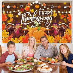 Large Thanksgiving Banner 72X44 Inch Turkey Pumpkin Happy Backdrop for Yard Indo