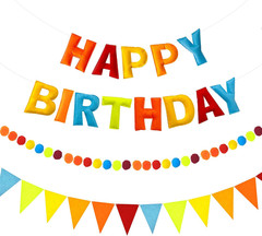 Pre-Strung 3D Rainbow Happy Birthday Banner, 3 PCS Happy Birthday Felt Sign, Pom