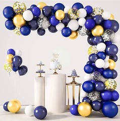 Royal Blue Gold Balloon Garland Kit White for Birthday Graduation
