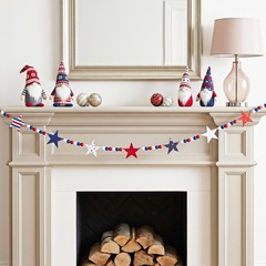 4th of July Decorations 7.54 FT Patriotic Wooden Beads Garland with Star-Shap…