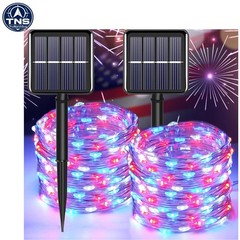 Outdoor Solar Fairy String Lights 200 LED 66ft 2 Pack Waterproof Red White Blue