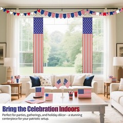 2 Pack 4th of July Outdoor Hanging American Flag Banners Porch Patriotic Decor