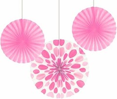 Creative Converting 3-Count Solid and Polka Dots Paper Fans, 12″/16″, Candy Pink