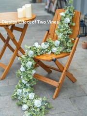 6FT Artificial Eucalyptus Garland with Flowers, 10 White Roses Baby Breath