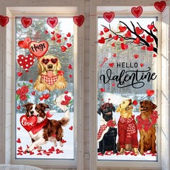 Valentine’s Day Window Clings Window Stickers Love Heart Dog Double-Sided Glass